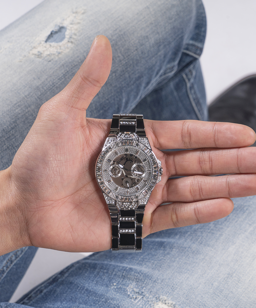 GUESS Mens Silver Tone Multi-function Watch
