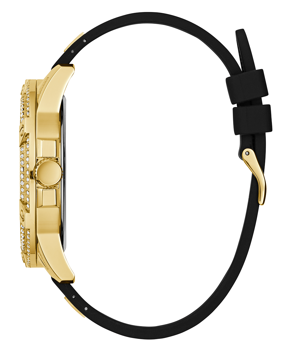 GUESS Mens Black Gold Tone Multi-function Watch