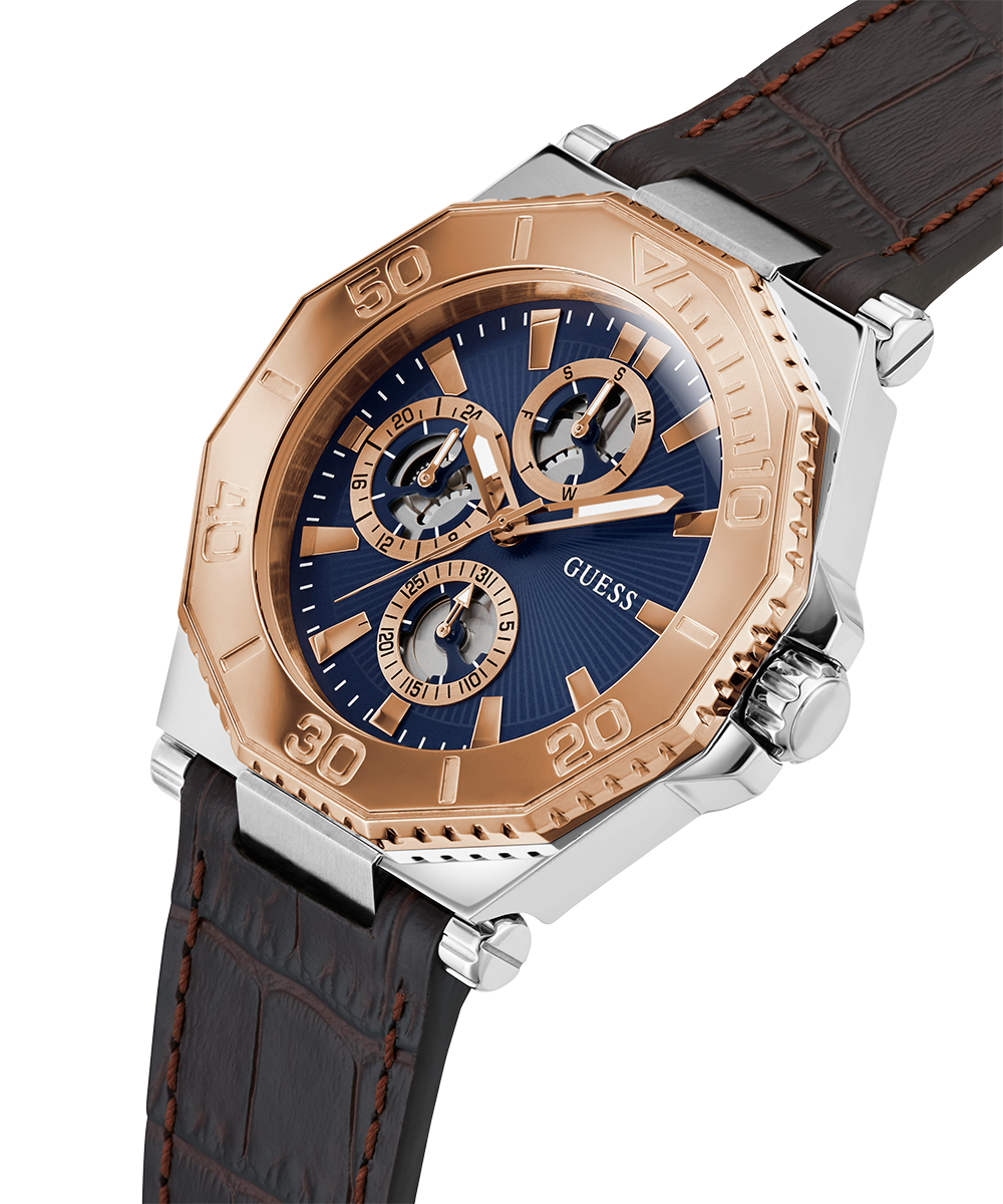 GUESS Mens Brown 2-Tone Multi-function Watch