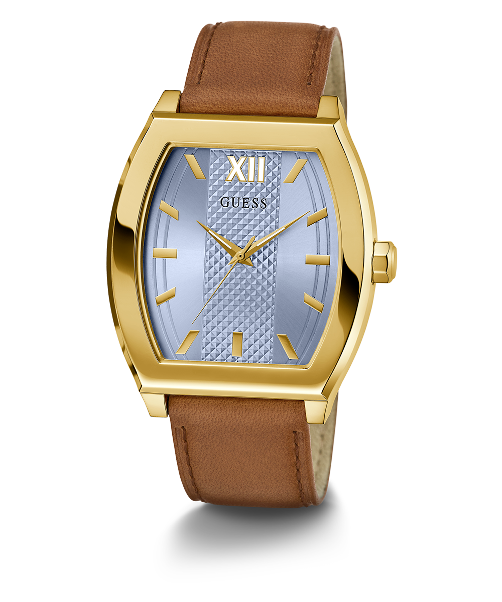 GUESS Mens Brown Gold Tone Analog Watch