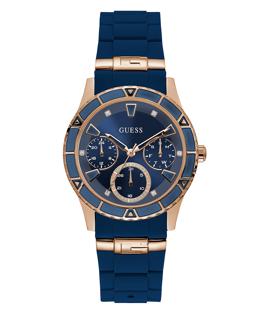 GUESS Ladies Blue Rose Gold Tone Multi-function Watch